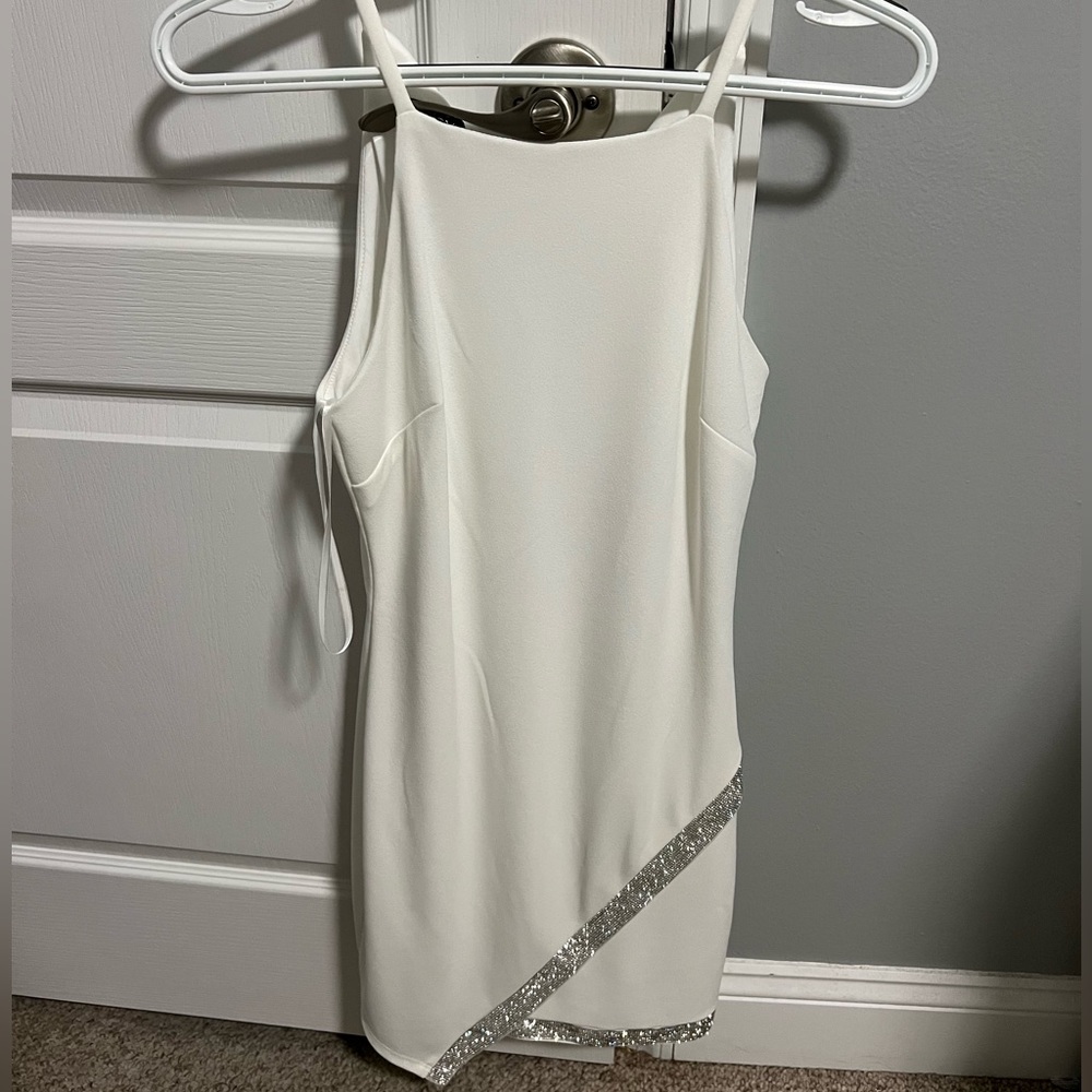 White Mini Rhinestone Detail Dress